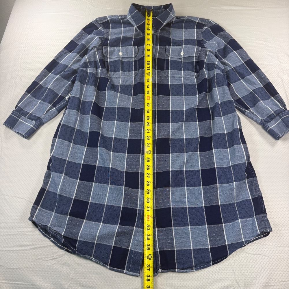 Lands End Dress Womens 1X Plaid Flannel Shirt Dress Blue Long Sleeve Cotton - Picture 2 of 15